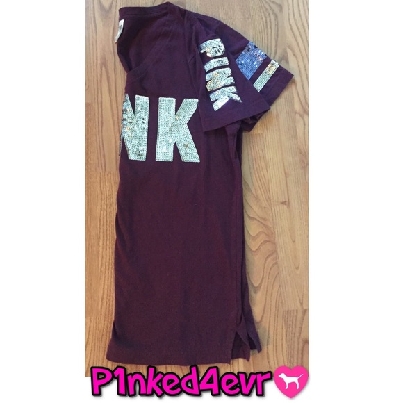 NWOT VS PINK Bling Campus Tee Maroon XS - Picture 3 of 4